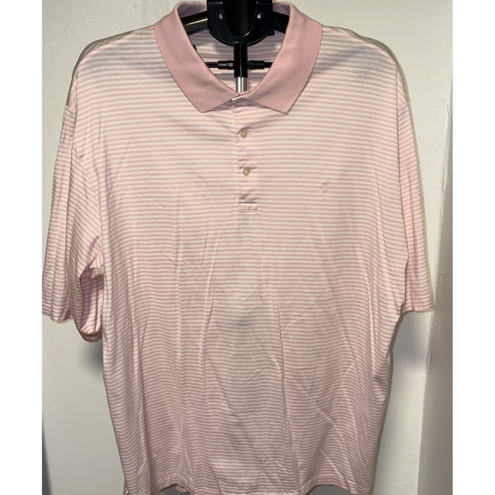 Polo Golf Ralph Lauren Mens XXL Pink White Striped Pima Cotton Polo Shirt